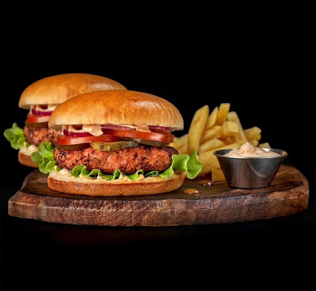 2 American Burger + Cartofi — fotografie produs
