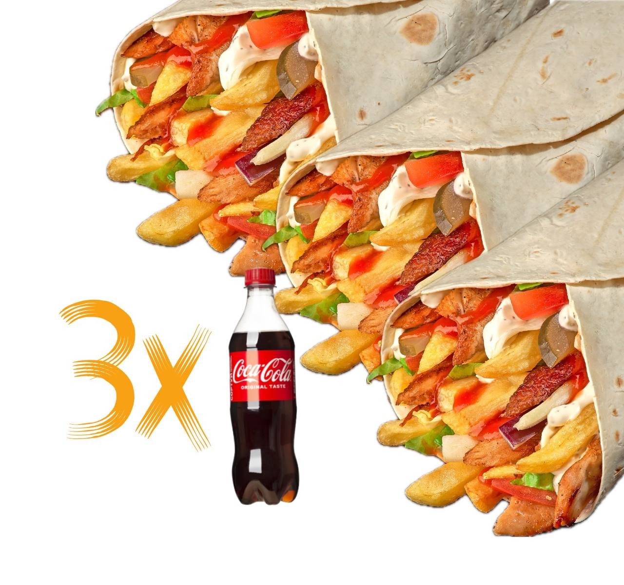 3 Kebab de Pui + 3 Coca-Cola — fotografie produs